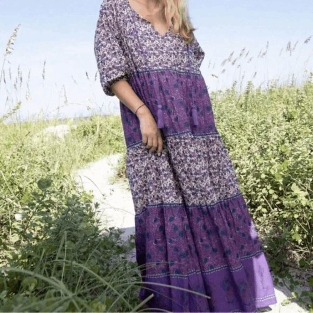 Natural Life Purple Floral Auguste 3/4 Sleeve Maxi Dress Women's XL